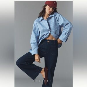 Anthropologie Maeve The Colette Full Length Dark Denim Wide Leg Jeans